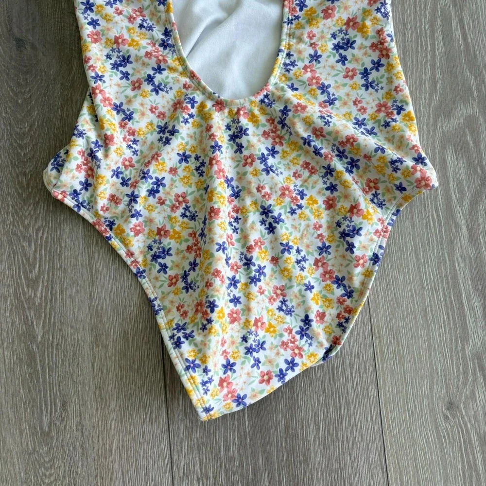 Shade & Shore Womens Ditsy Floral Ruffle Shoulder Plunge‎ One Piece Swimsuit S